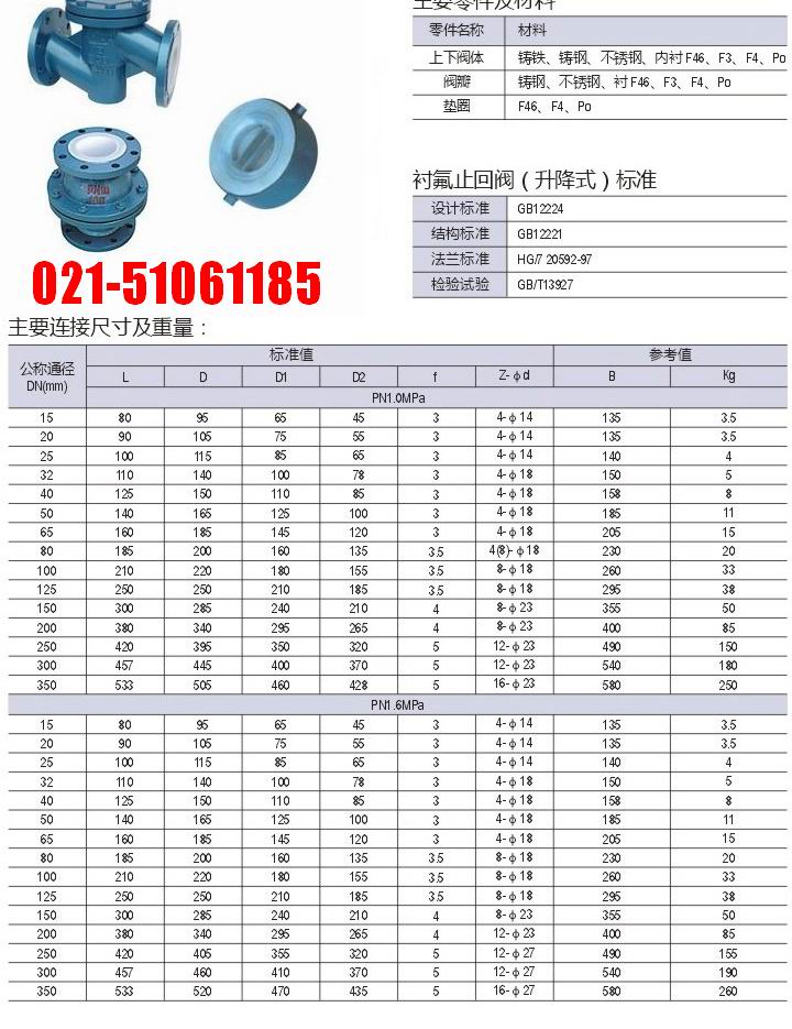 衬氟升降式止回阀H42F46-16C结构图